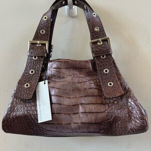 Roberta Gandolfi Brown Croc-Embossed Shoulder Bag